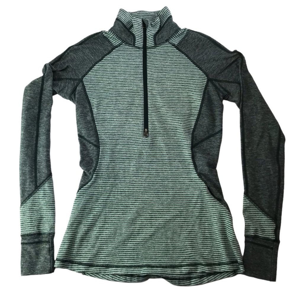 Lululemon Half-Zip 1/2 Zip Pullover Stretchy Striped. Size Women's 6 Green Gray - Picture 6 of 12